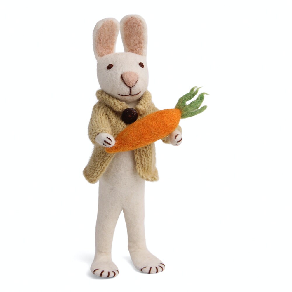Big White Bunny w. Yellow Jacket and Carrot