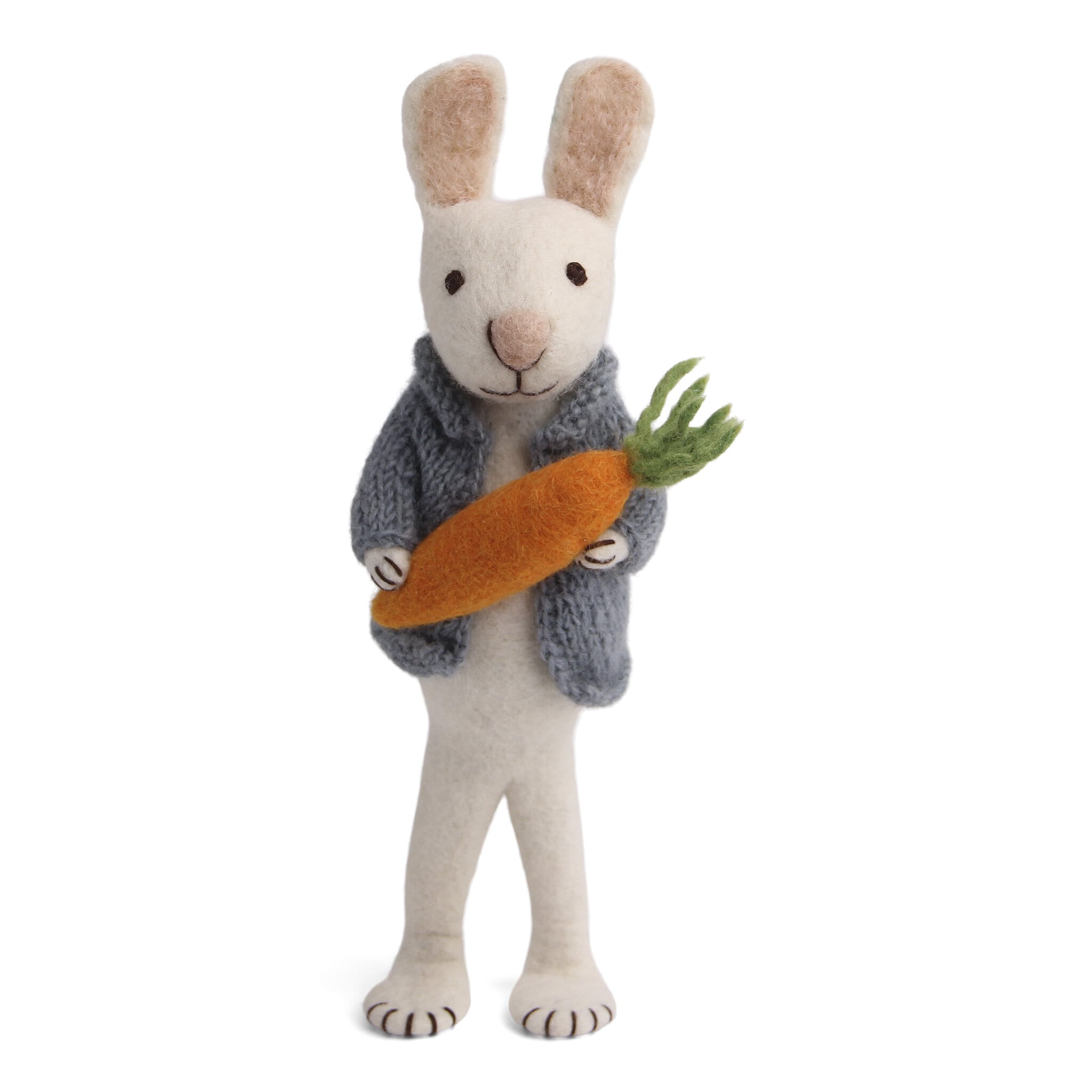 Large White Bunny w. Blue Jacket & Carrot