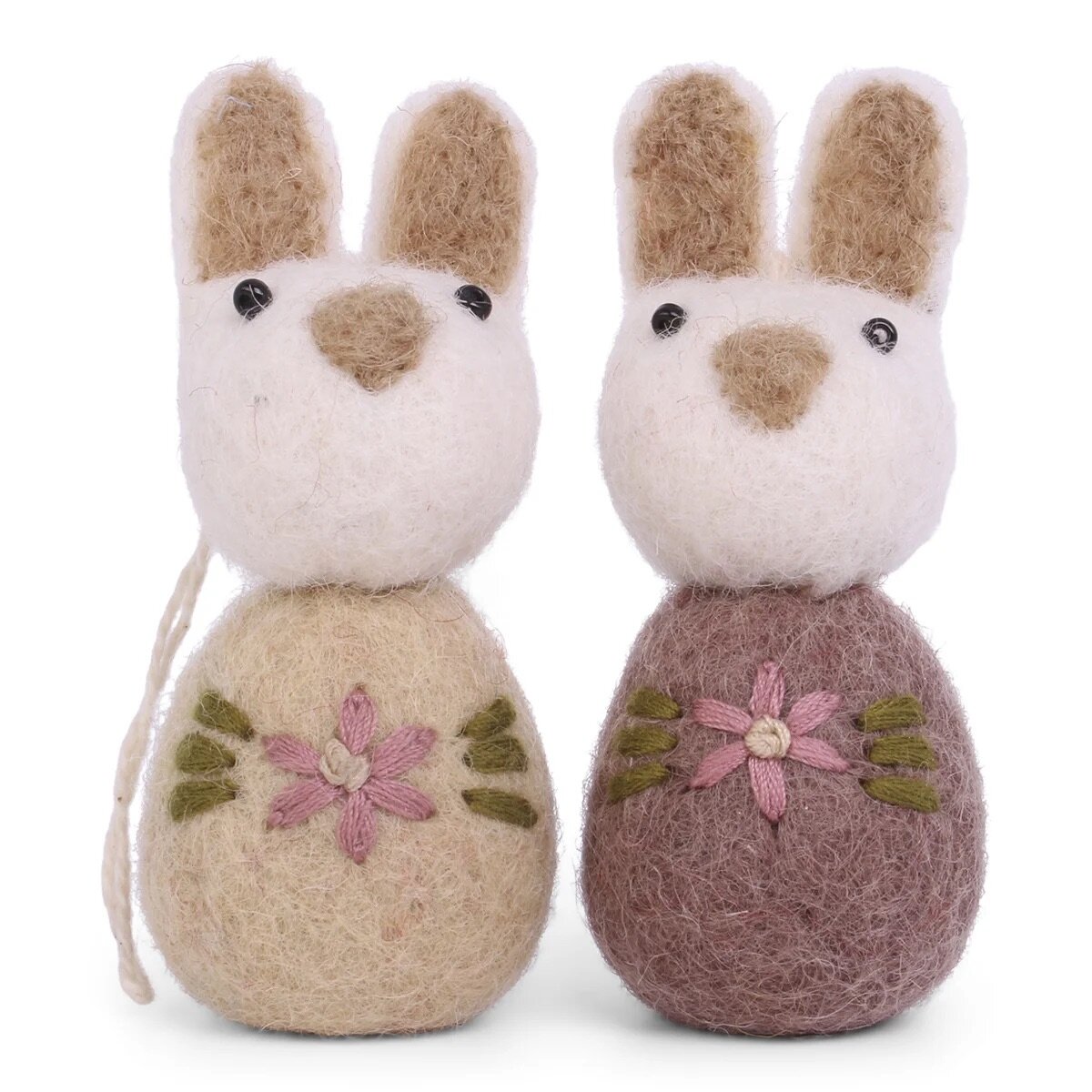 White Bunny w. Embroidered Flower Set of 2