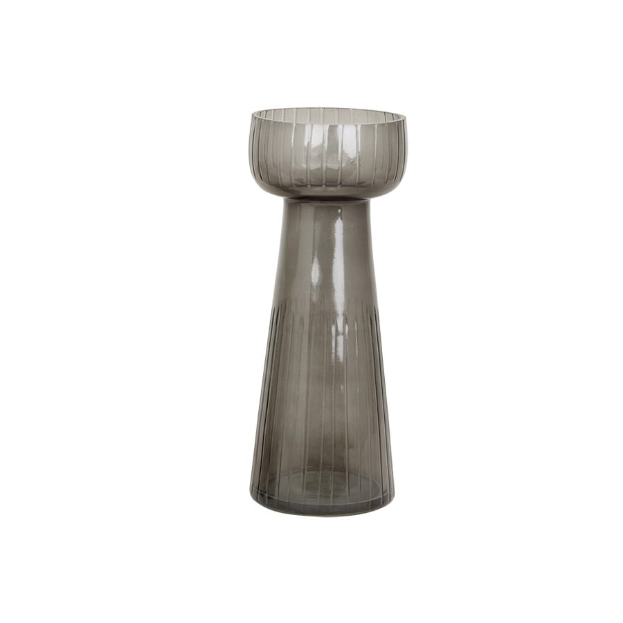 Hyacinth Vase Etched Stripe Large Dark Grey