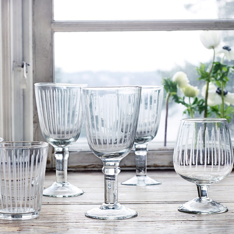 Small Beer Glass on Fot Etched Stripe 6-pack
