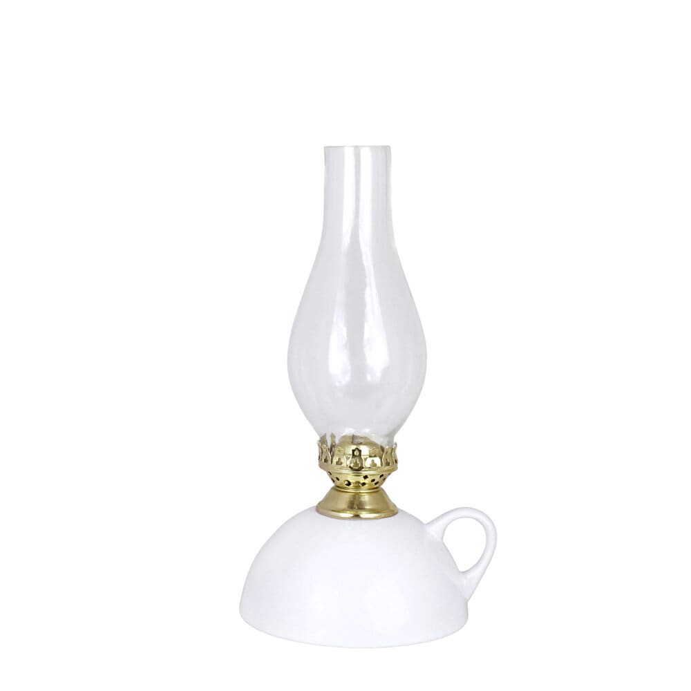 Kerosene Lamp w. Handle Ceramics White