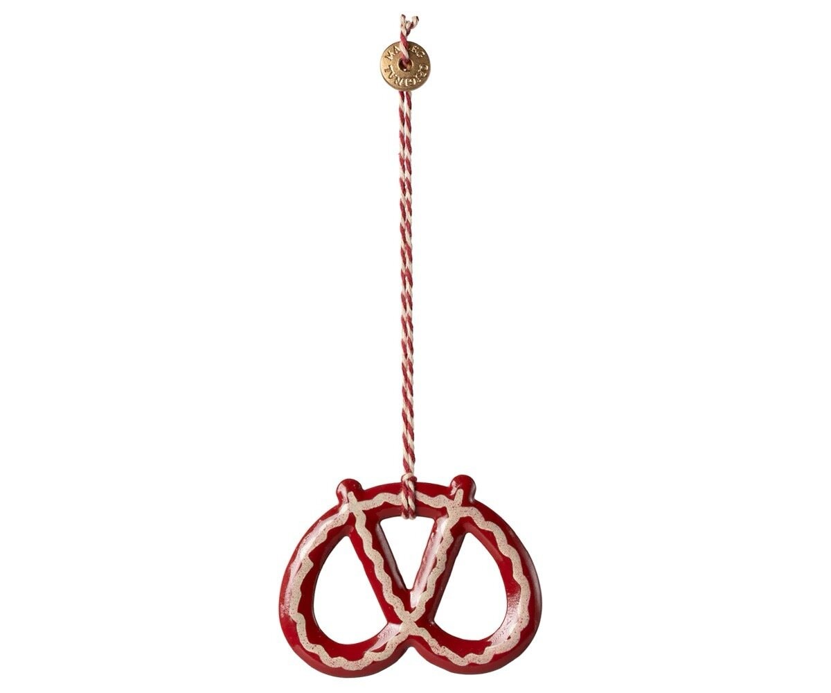 Metal Ornament Pretzel Red