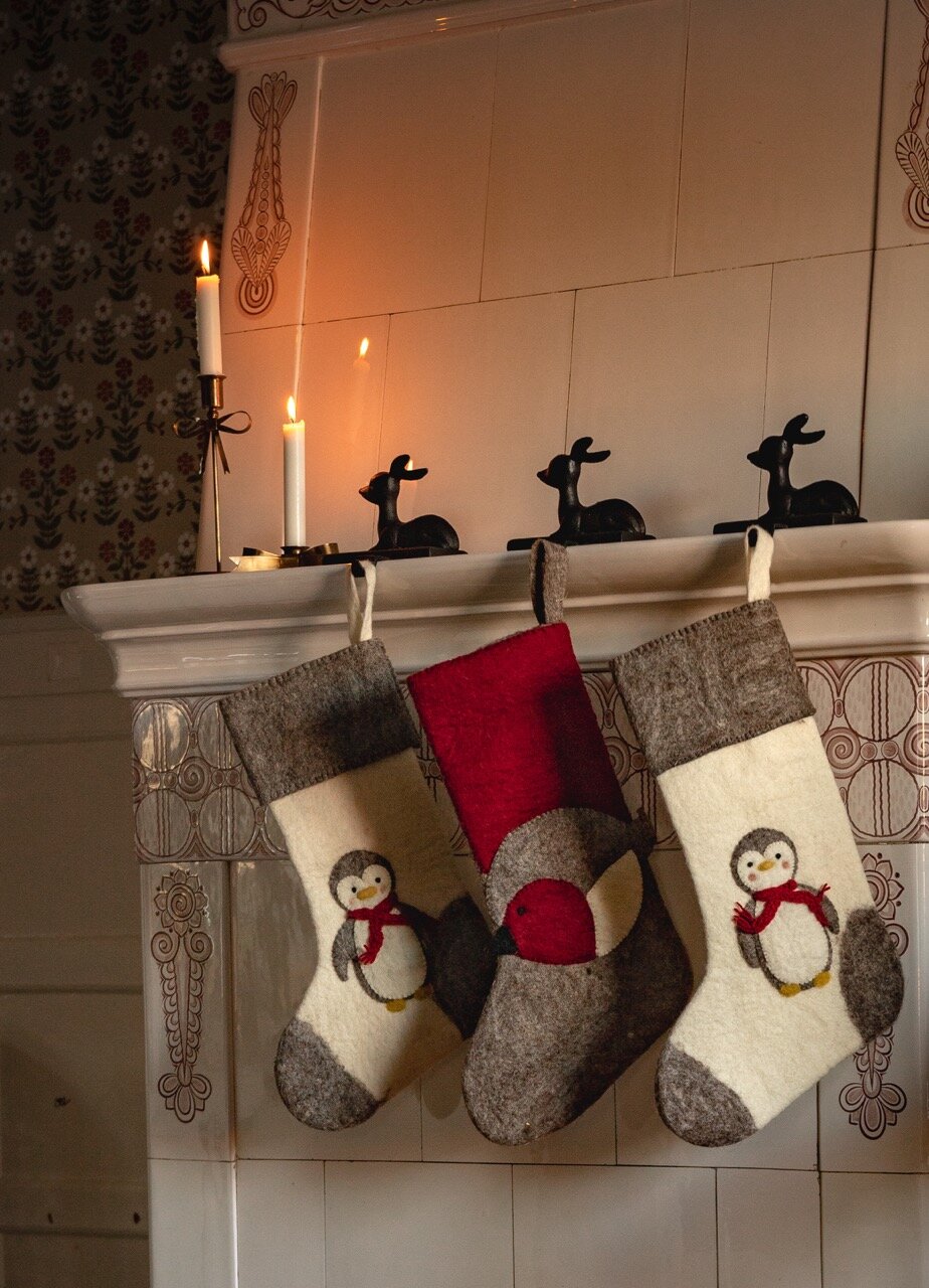 Christmas Stocking w. Bird Wool