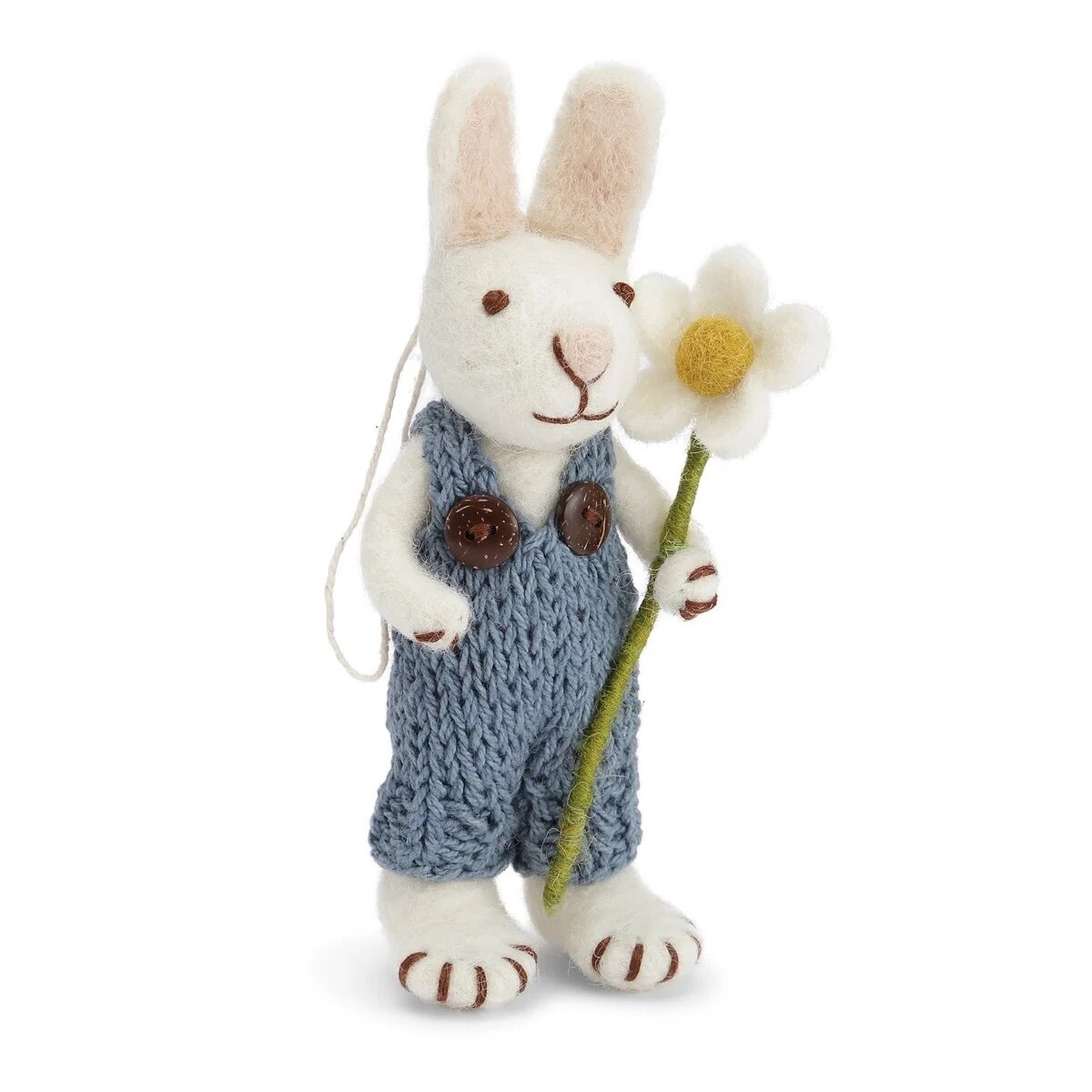 Small White Bunny w. Blue Pants & Flower