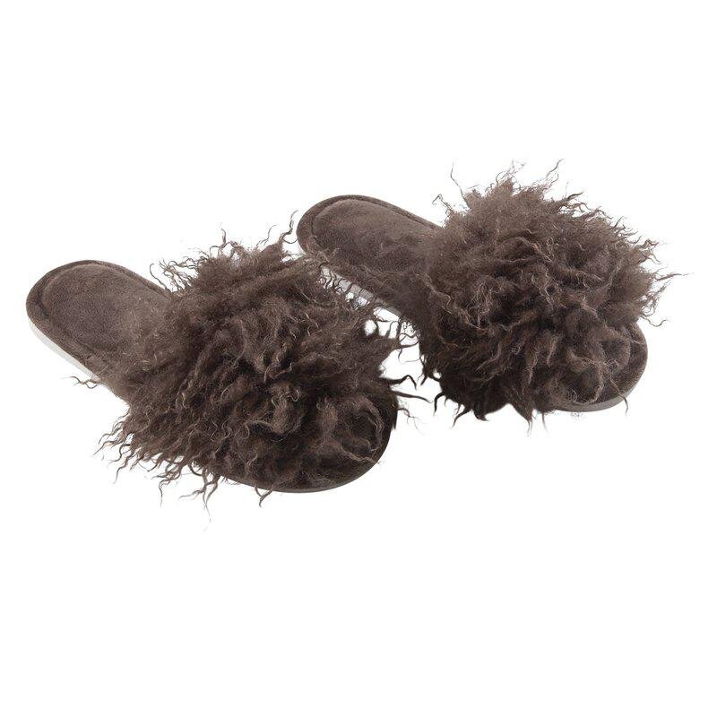 Slippers Curly Brown Large