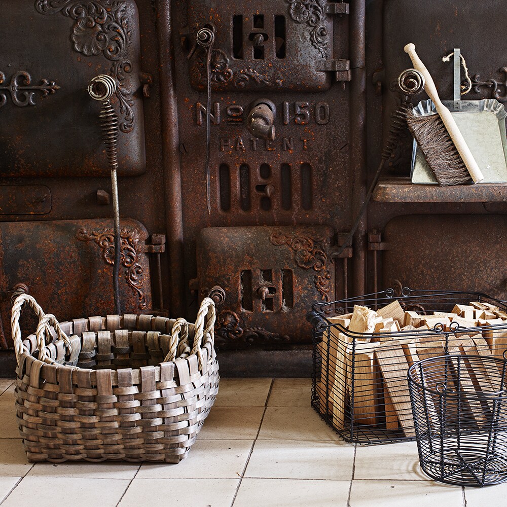 Wood Basket Kerstin Round Grey Small