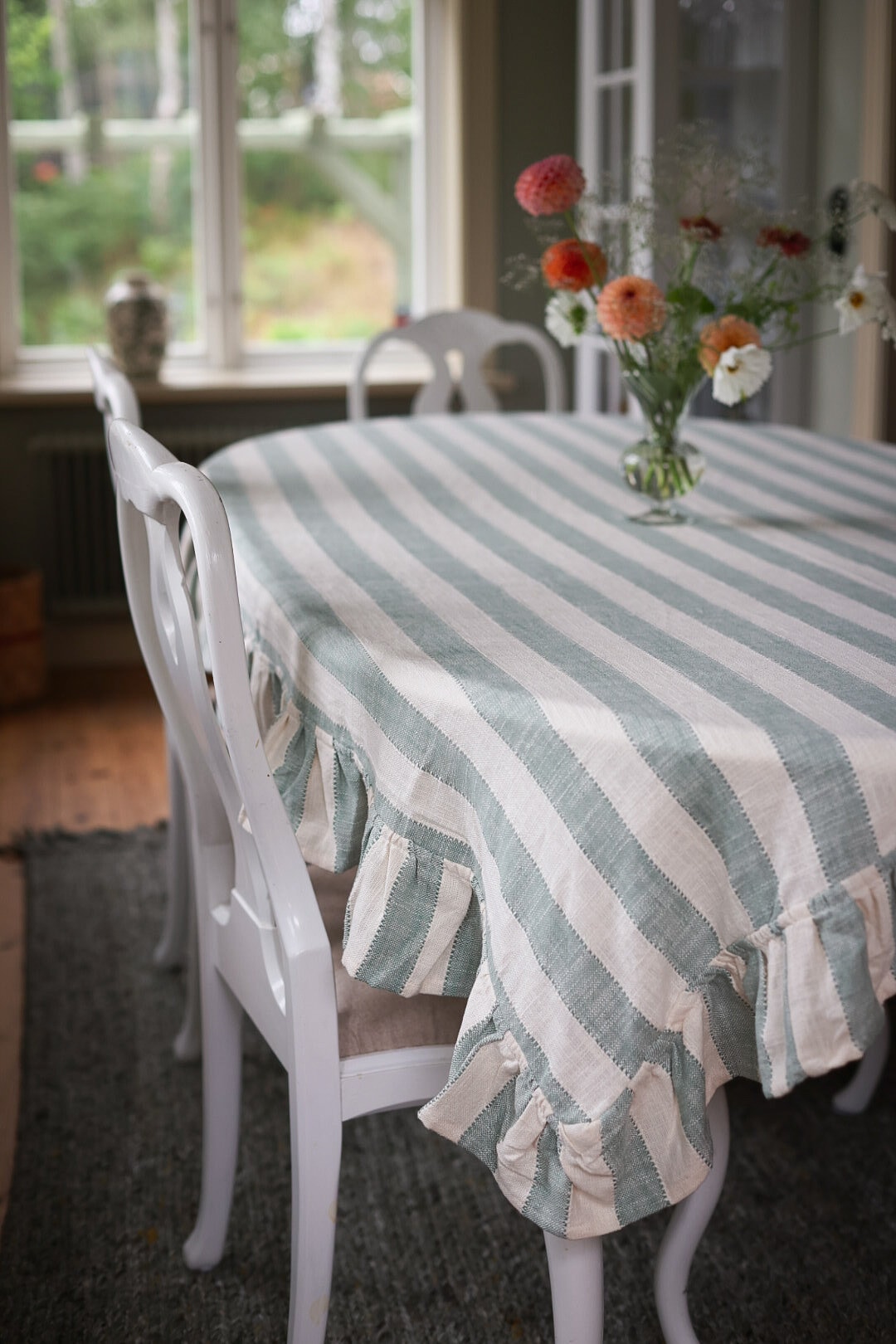 Table Cloth Ida Stripe Green/White
