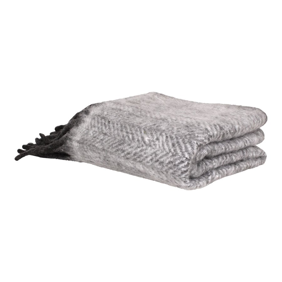 Wool Plaid Light Grey w. Dark Fringes