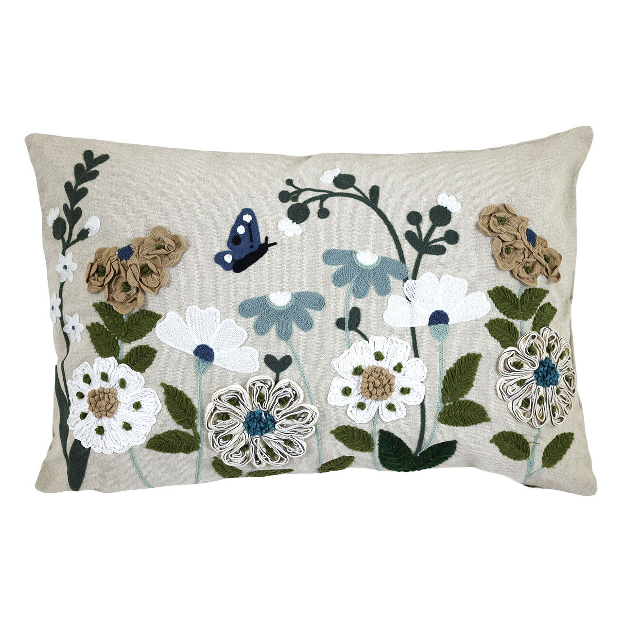 Cushion Cover Flora Embroidered Blue