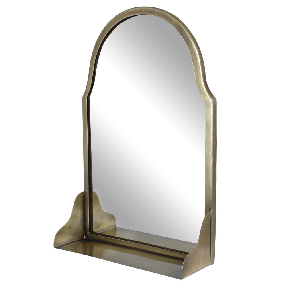 Mirror w. Shelf Antique Brass