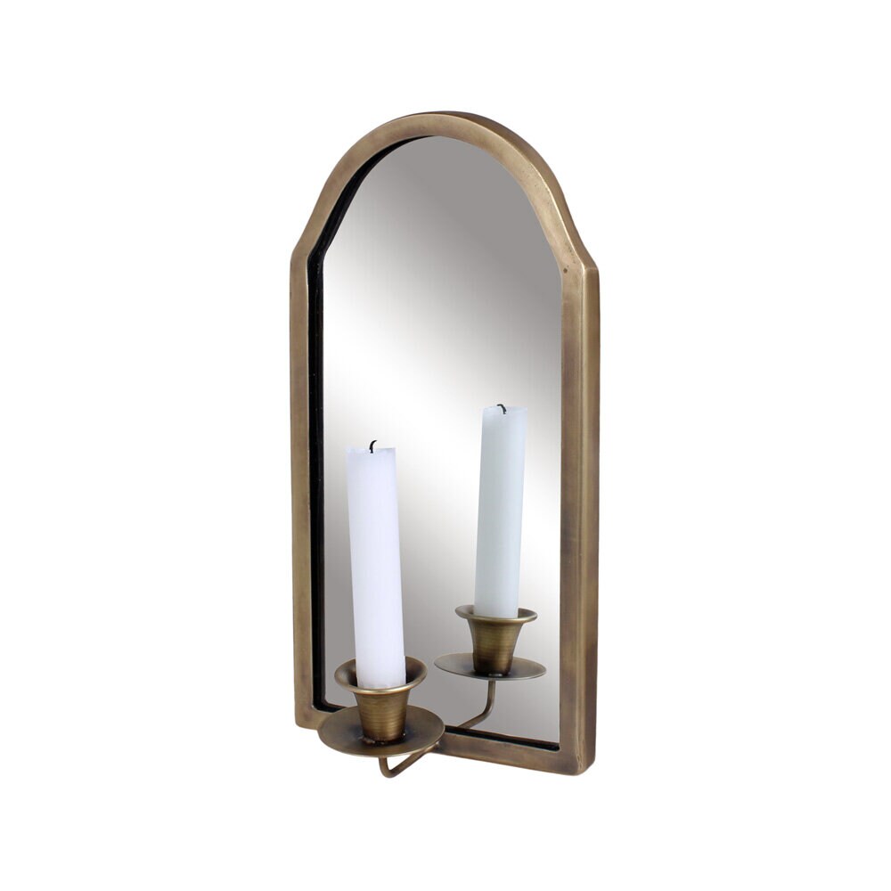 Wall Candle Sconce w. Mirror Antique Brass