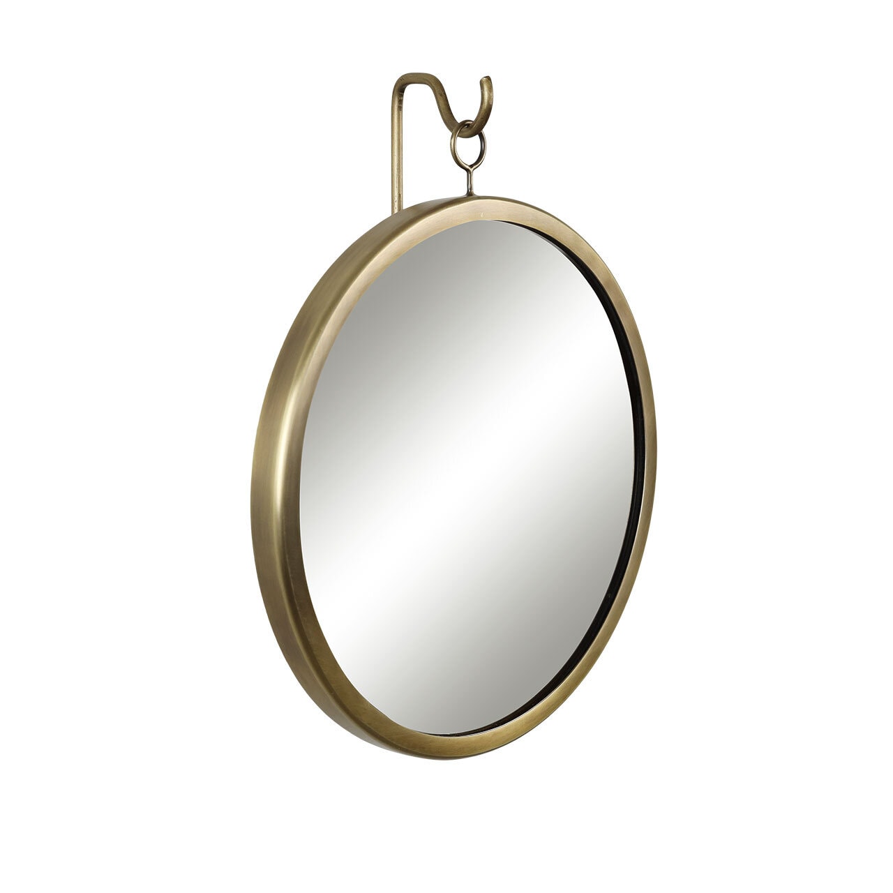 Mirror Round w. Hook Antique Brass