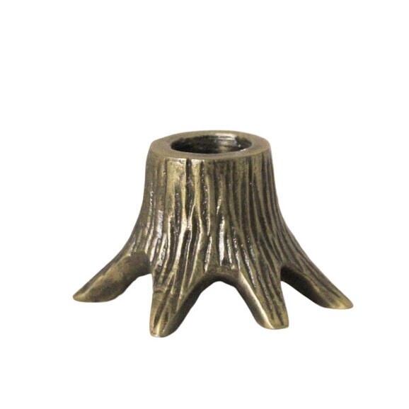 Candle Holder Tree Stump Antique Brass