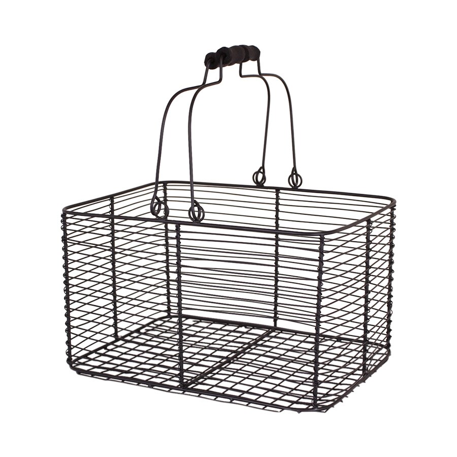 Wire Basket w. Handles Rectangular Black Large