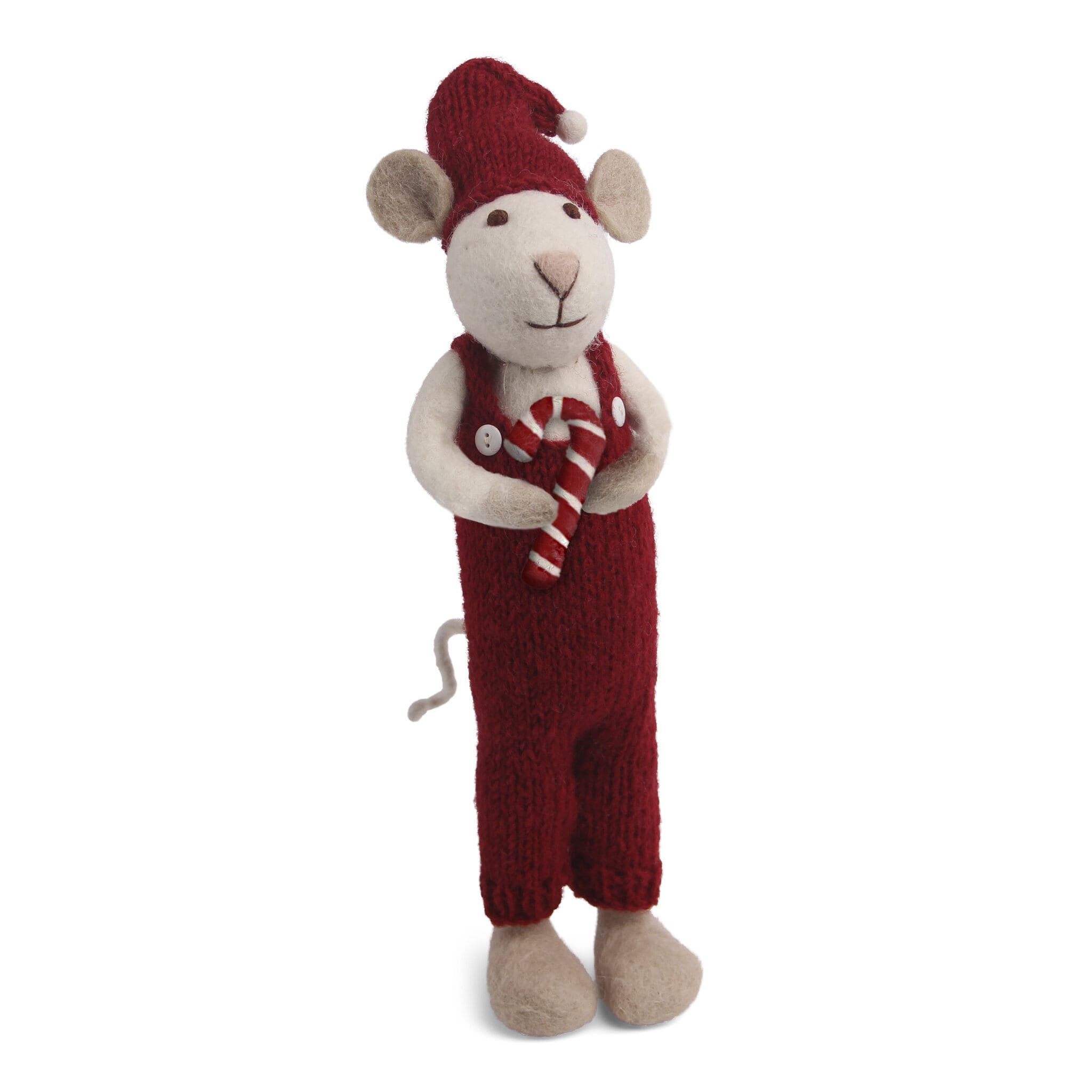 White Christmas Mouse w. Candy Cane Large