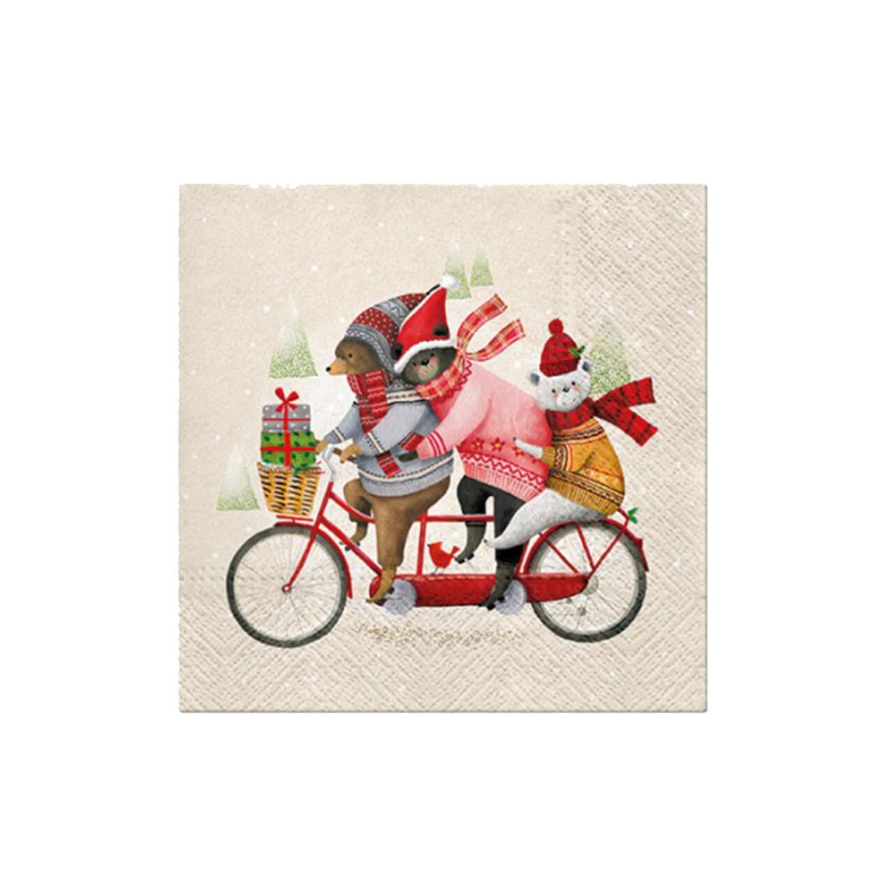 Napkin Bear Family on a Bike