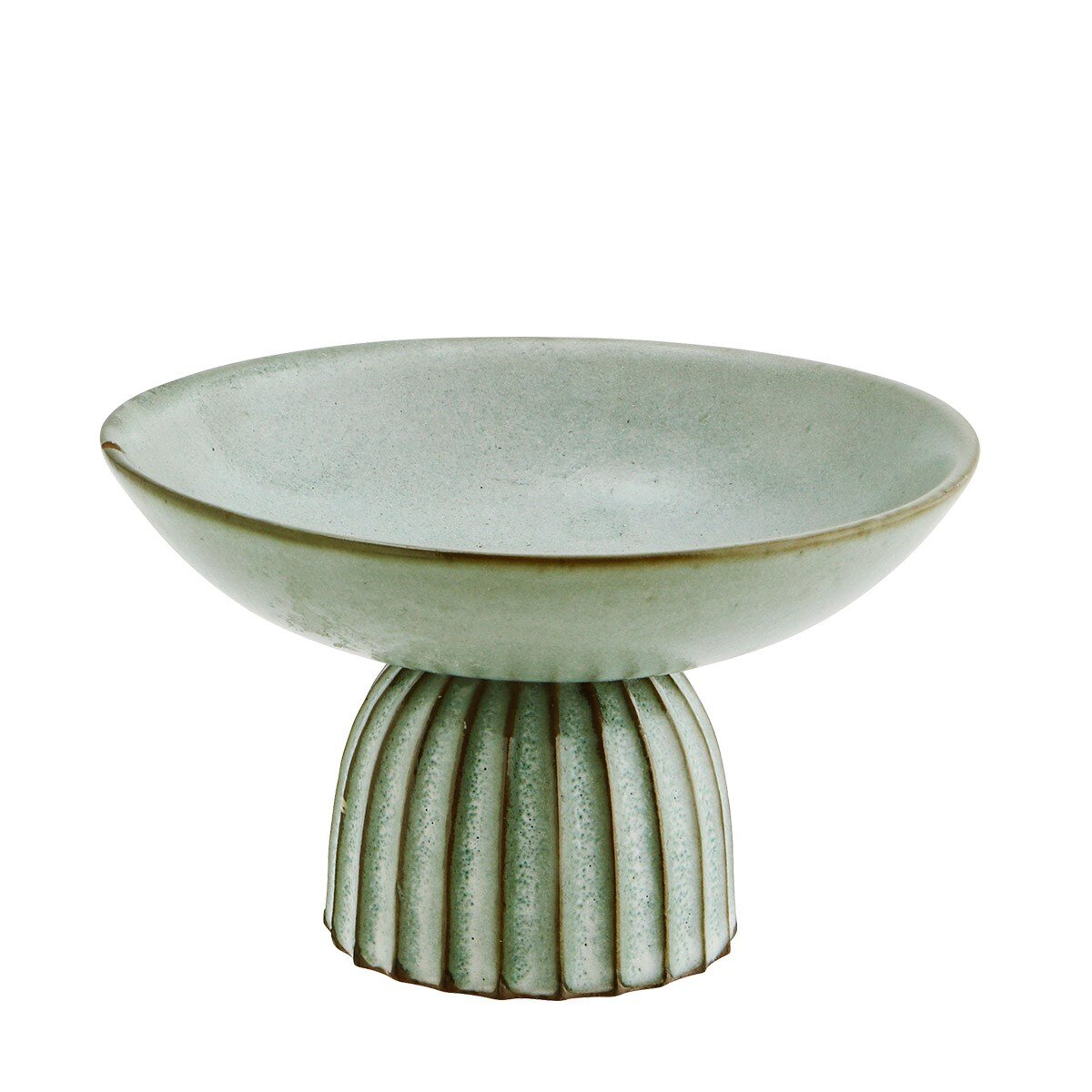 Bowl On Stand Stoneware Green Small