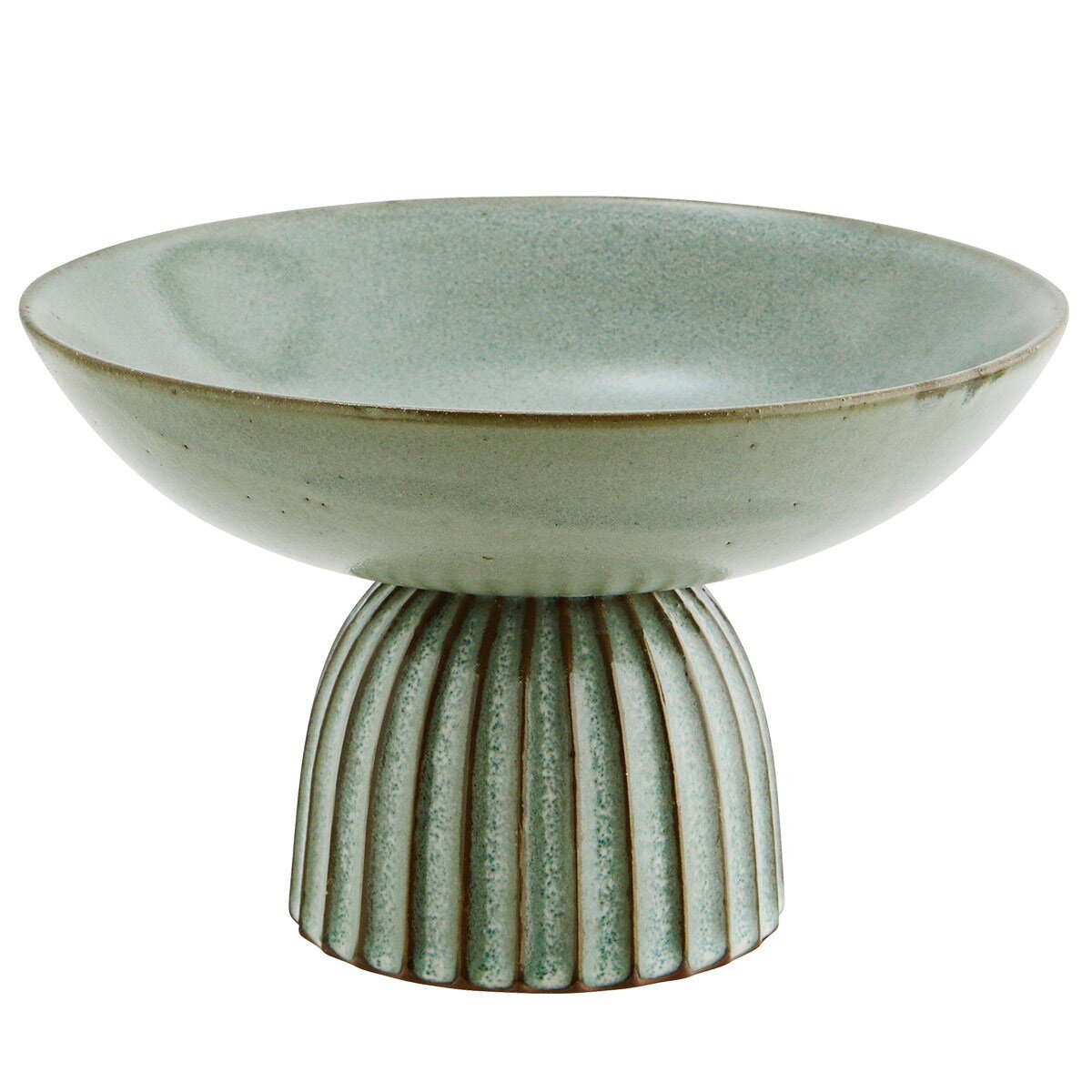 Stoneware Bowl On Stand Green