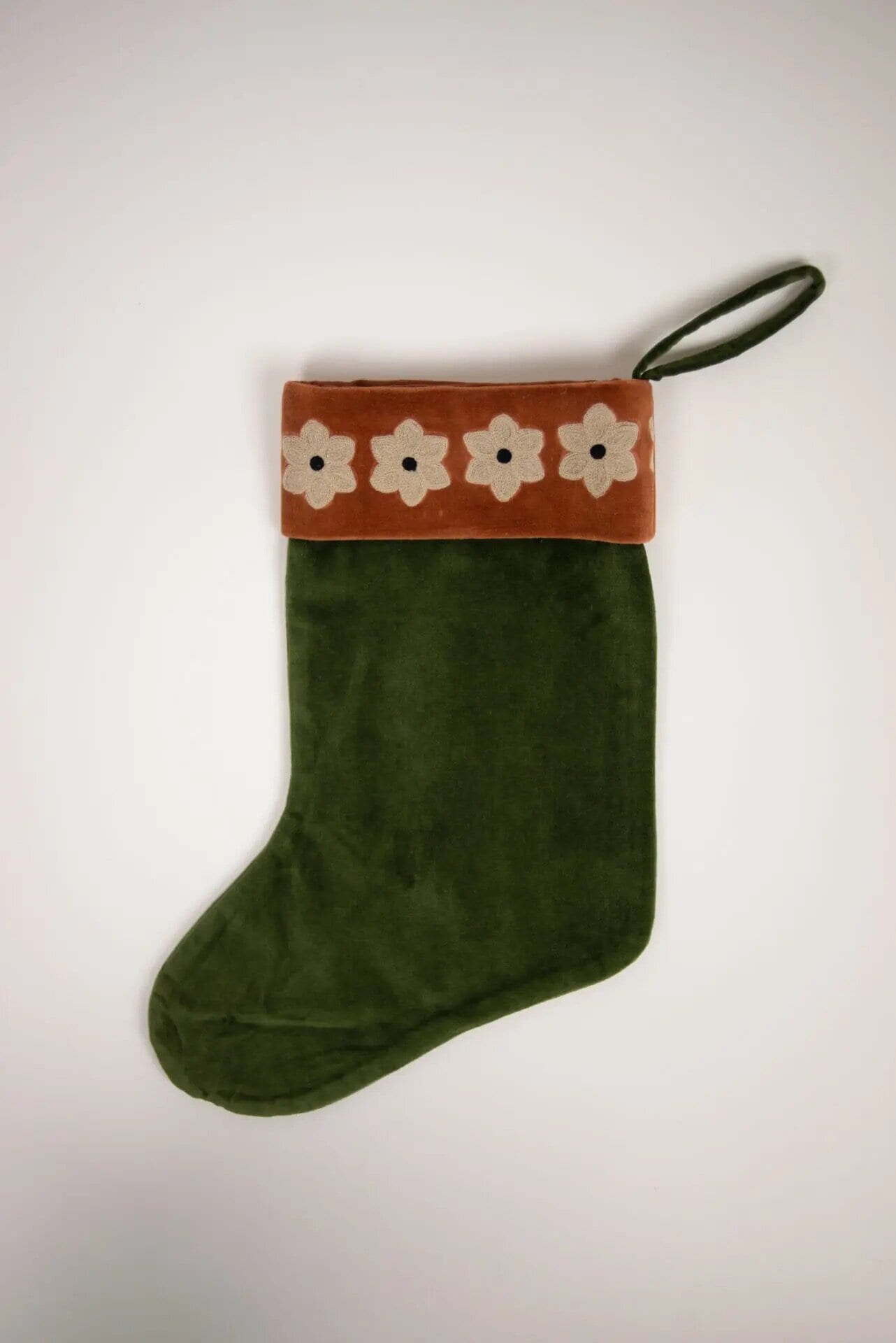 Christmas Stocking Daisy Green/Rust