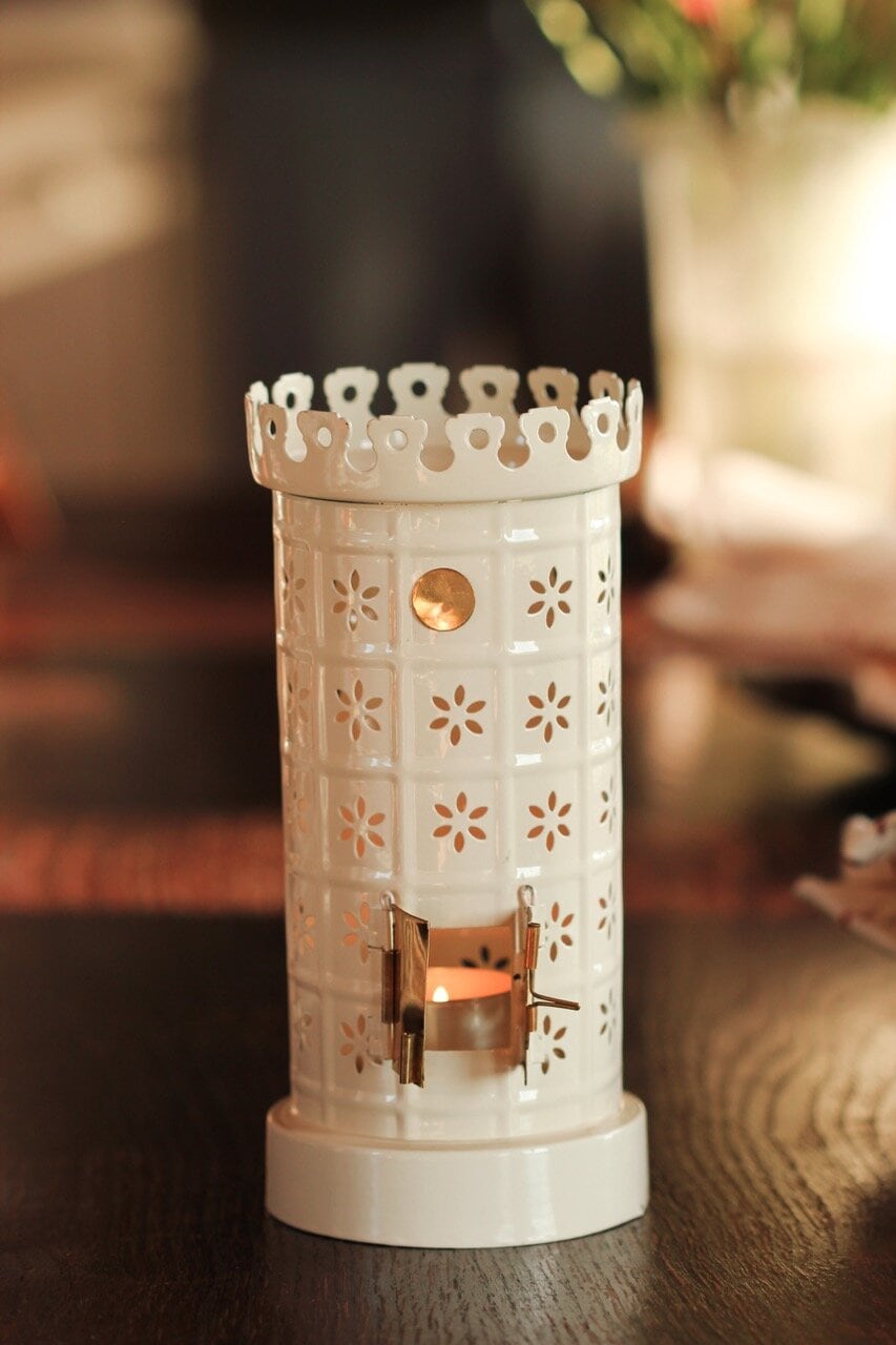 Tea Light Holder Tiled Stove White