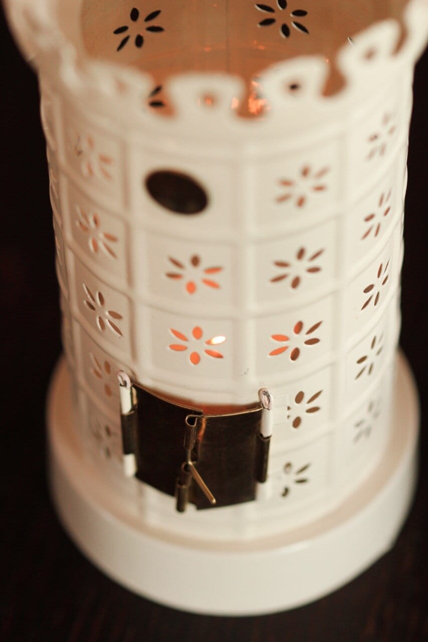 Tea Light Holder Tiled Stove White