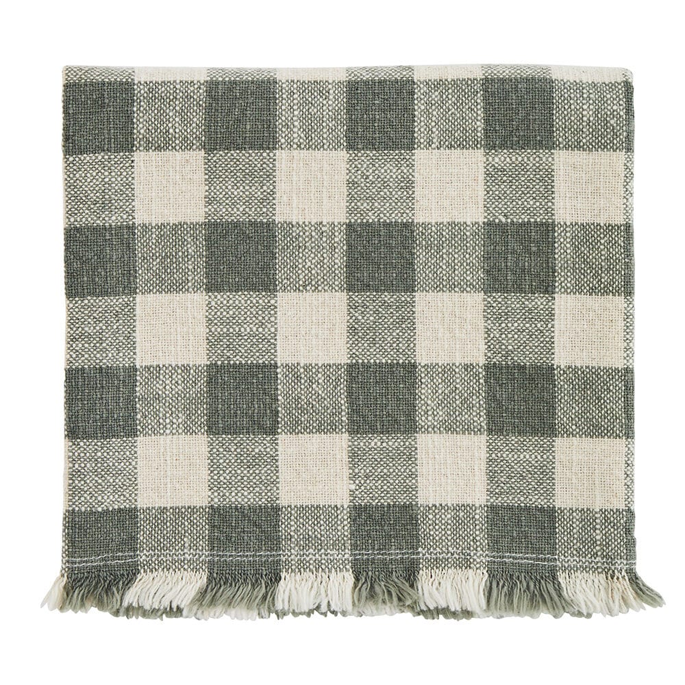 Checked Kitchen Towel w. Fringes Green