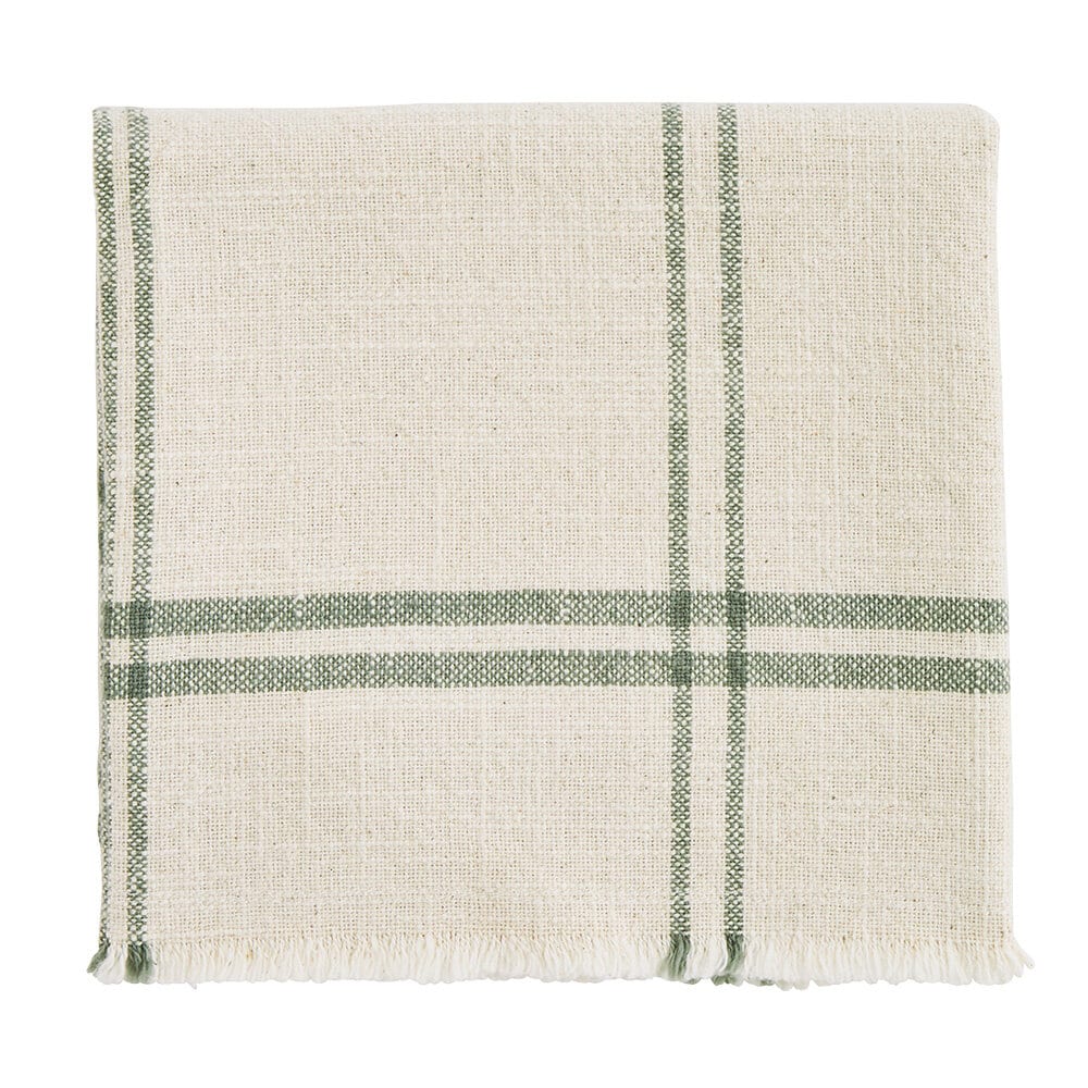 Checked Kitchen Towel w. Fringes White/Green