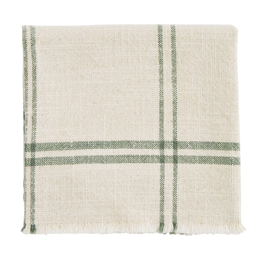Checked Kitchen Towel w. Fringes White/Green