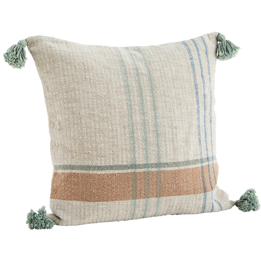 Woven Cushion Cover w. Tassels Green