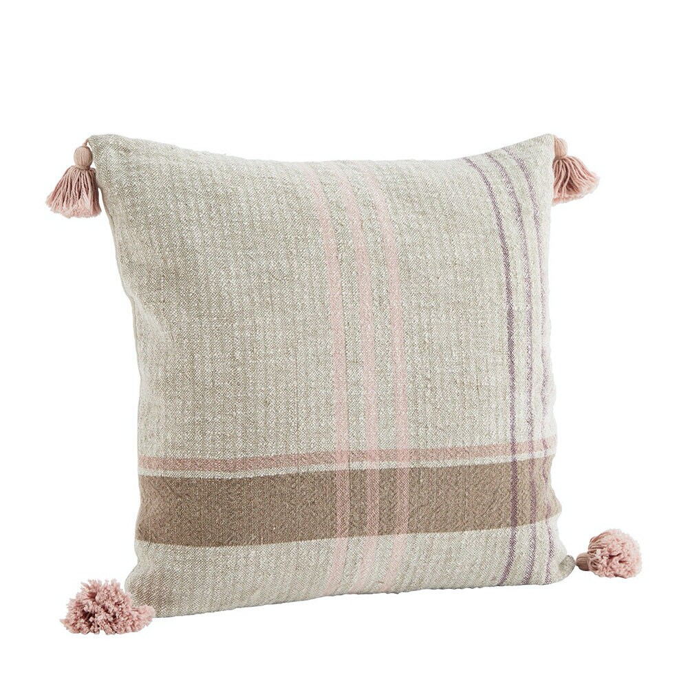 Woven Cushion Cover w. Tassels Pink