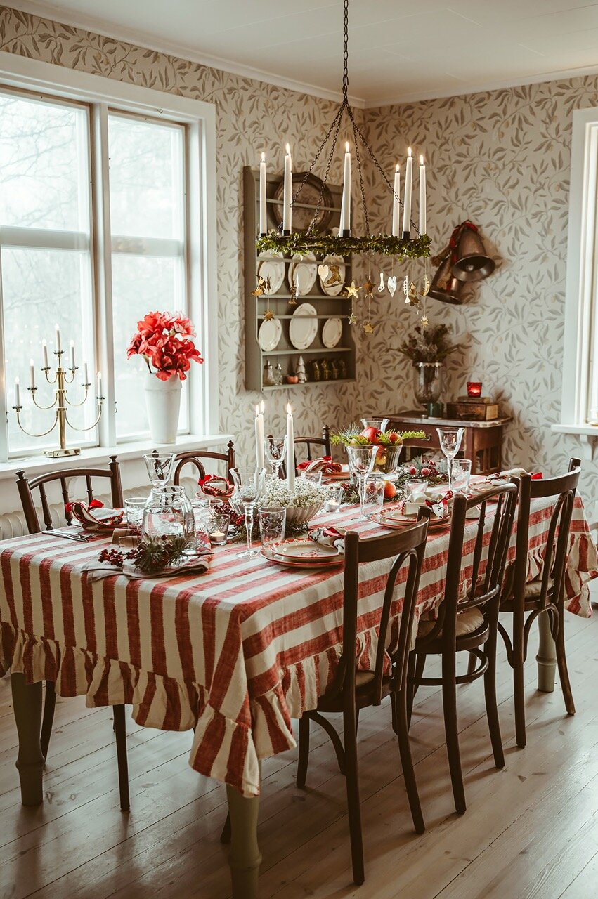 Table Cloth Ida Stripe Red/White