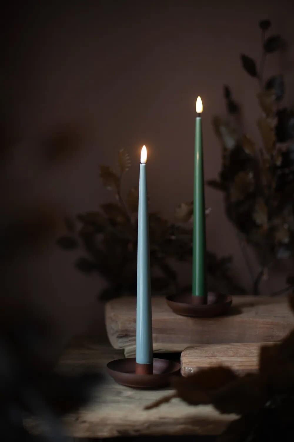 Antique Candle LED Ice Blue Set of 2