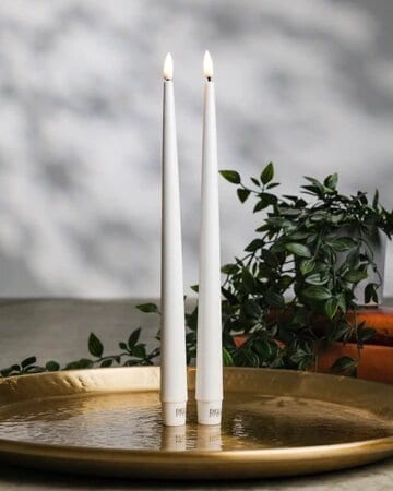 Antique Candle LED White Long Set of 2