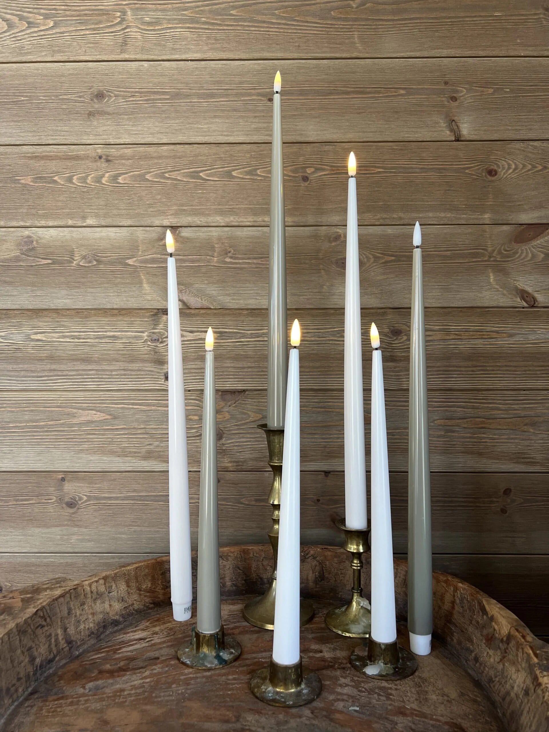Antique Candle LED White Long Set of 2
