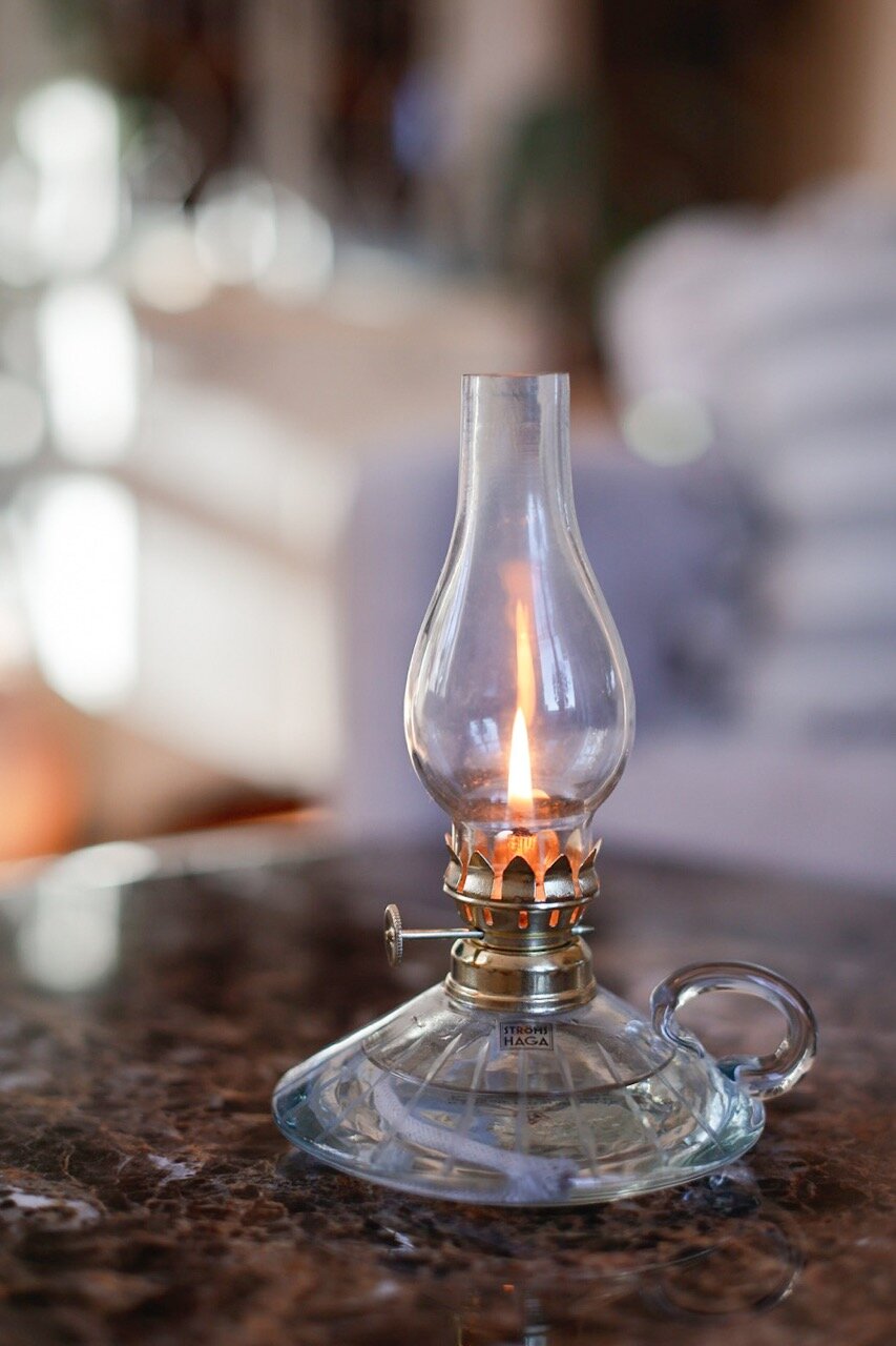 Kerosene Lamp Etched Stripe w. Handle