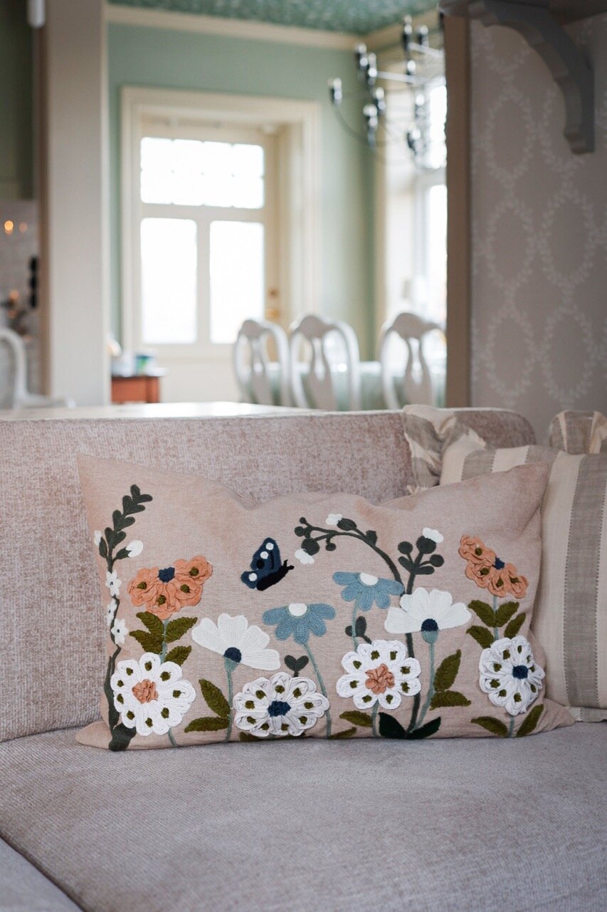 Cushion Cover Flora Embroidered Blue