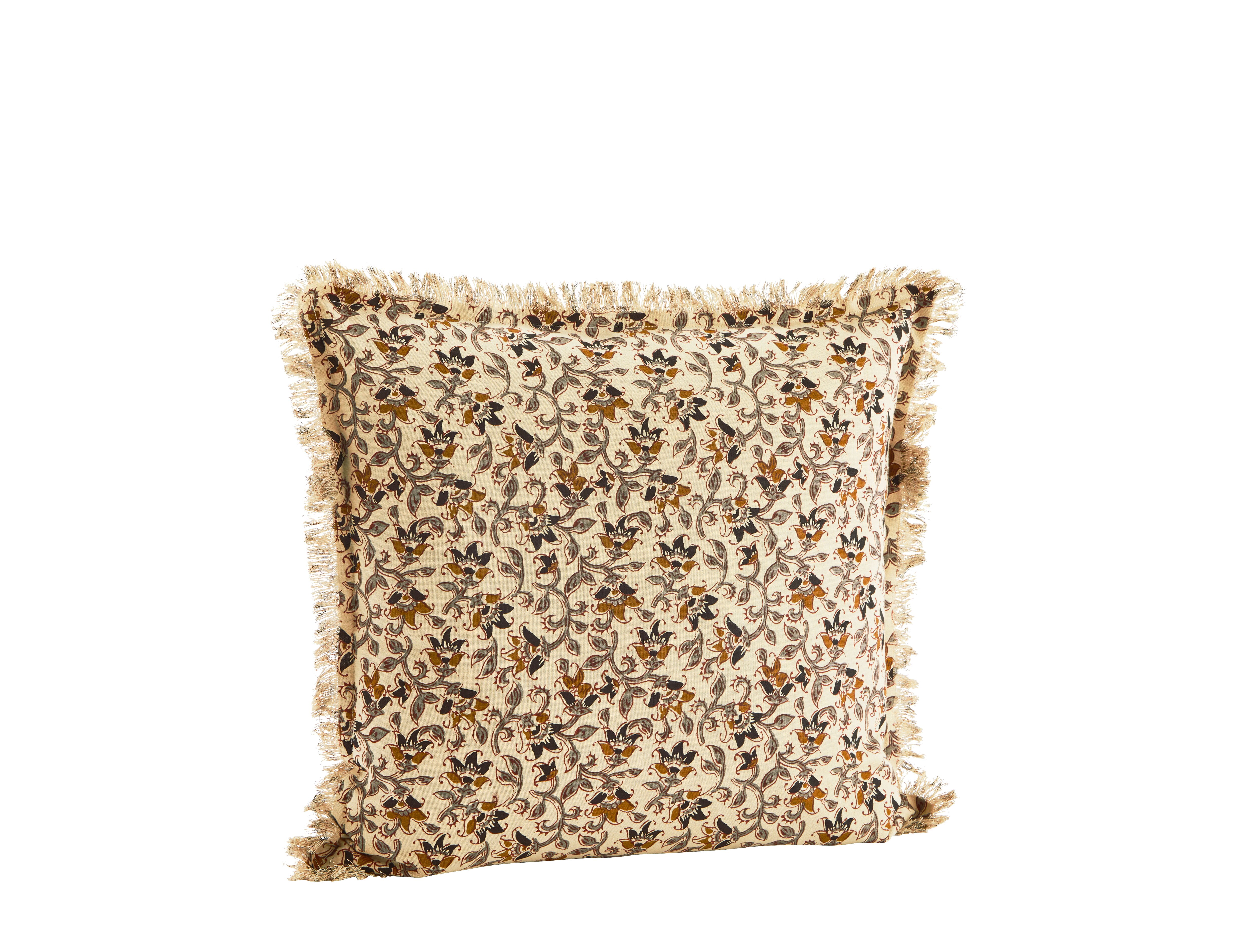 Cusion Cover w. Fringes Printed Beige