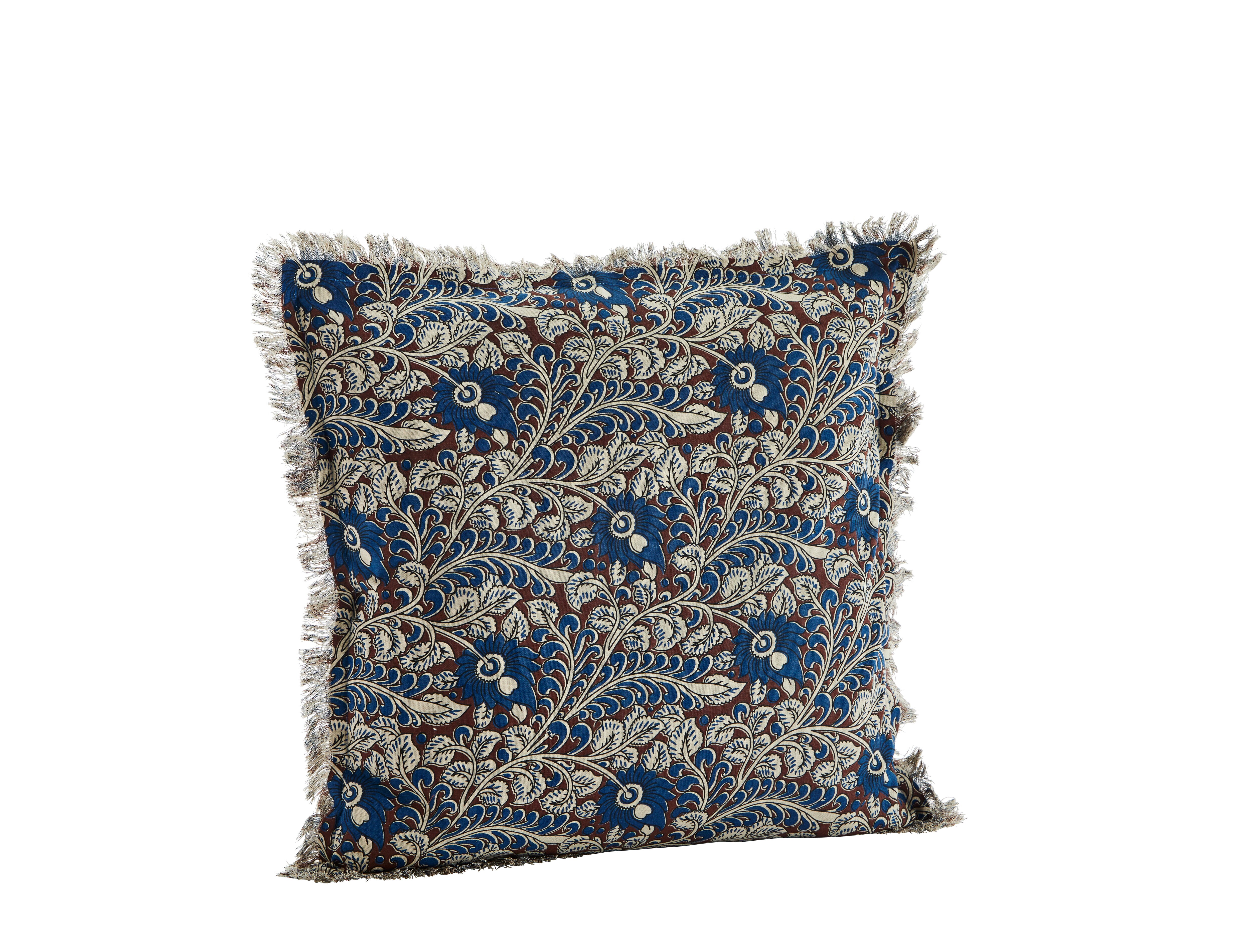 Cusion Cover w. Fringes Printed Blue