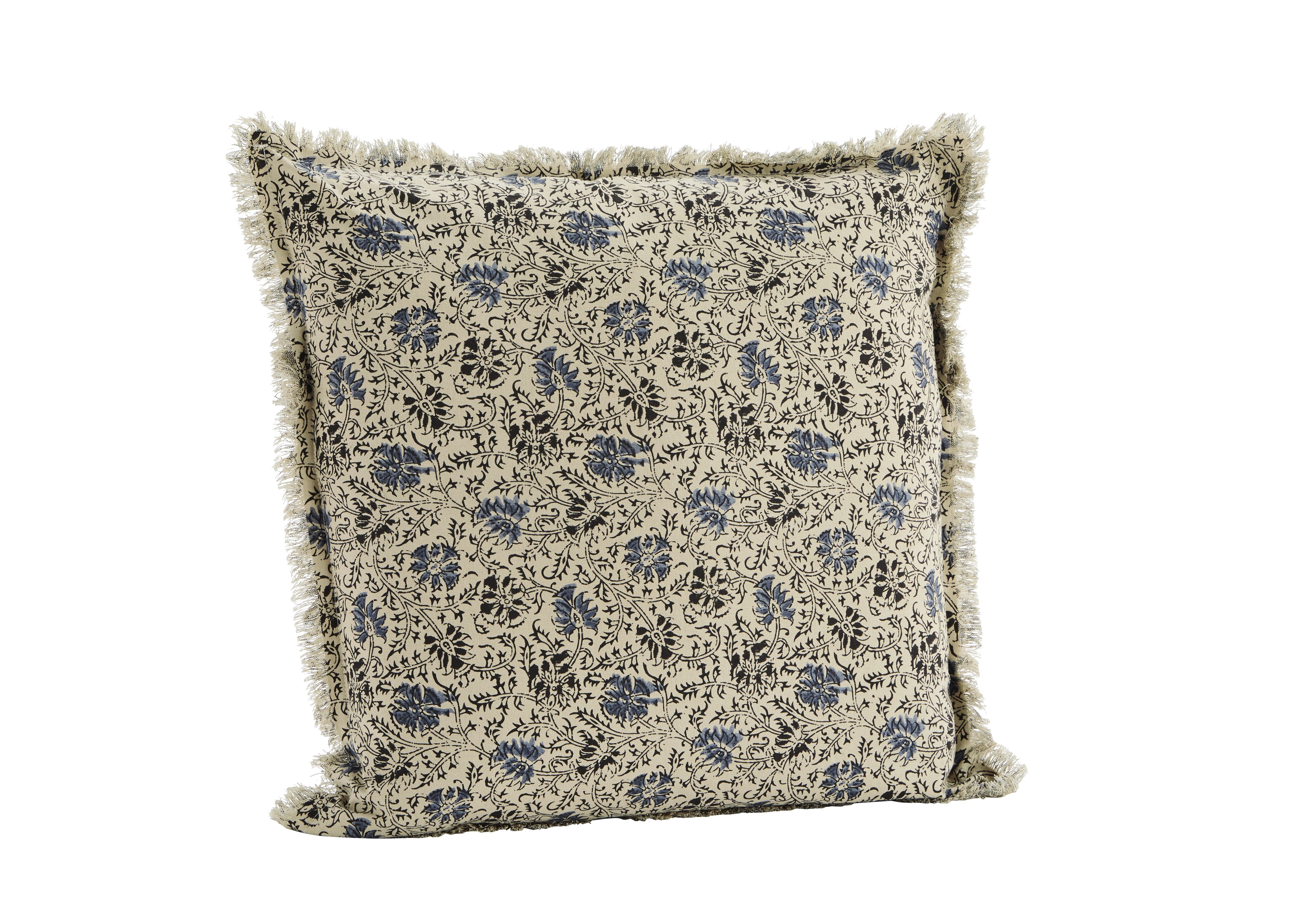 Cusion Cover w. Fringes Printed Light Blue
