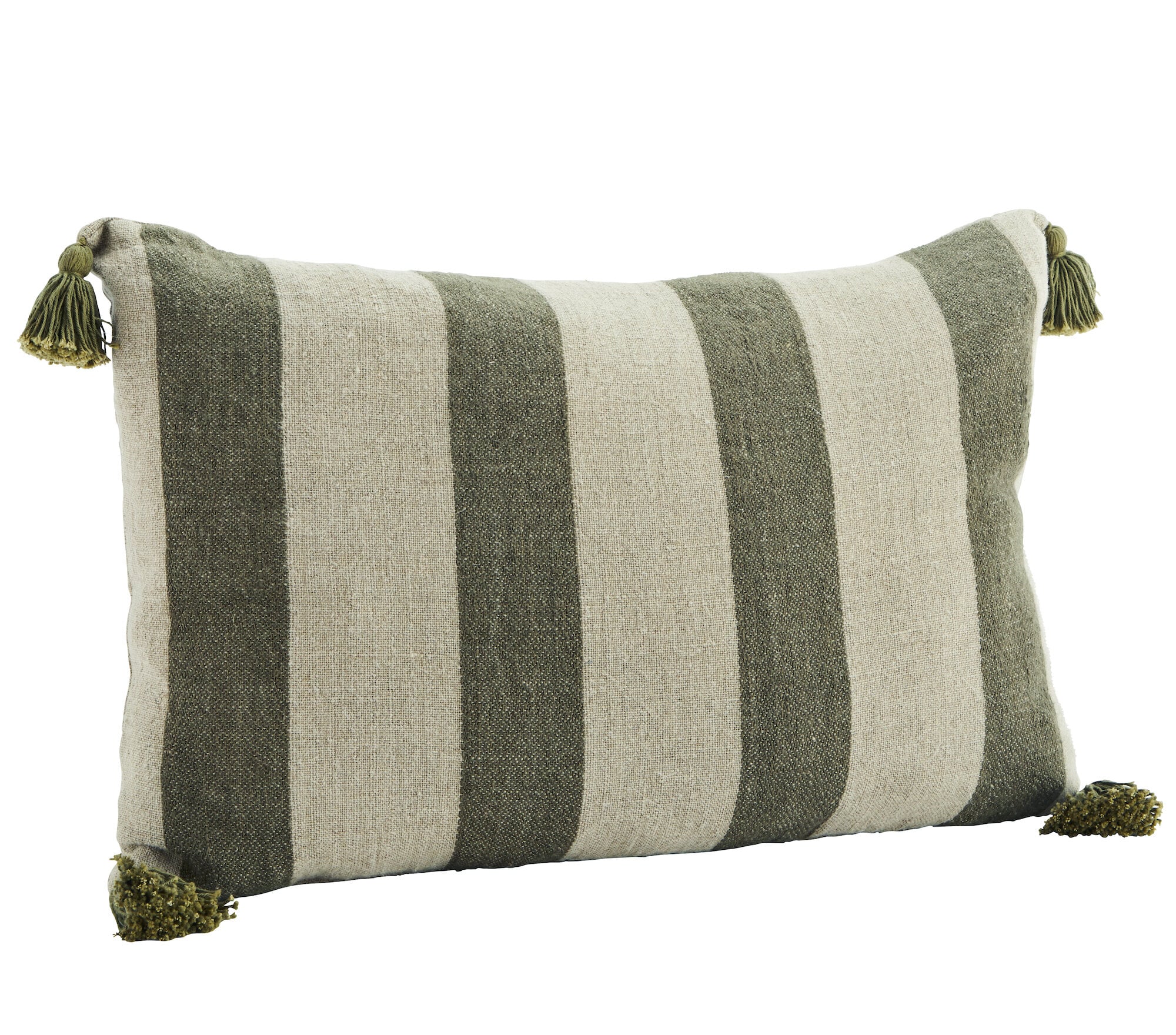 Striped Cushion Cover w. Tassels Green