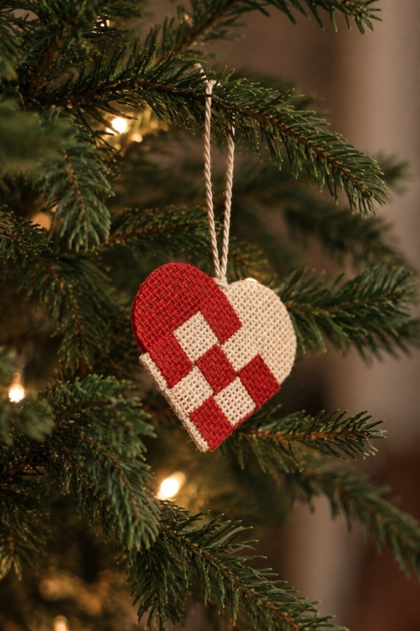 Heart ornament Elin - jute, red/off-white