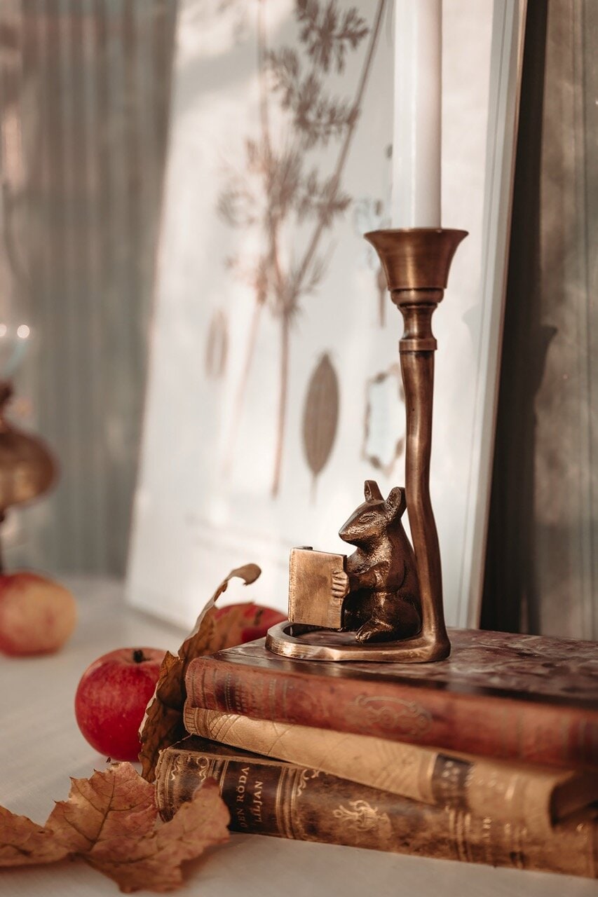 Candle Holder Mouse Antique Brass