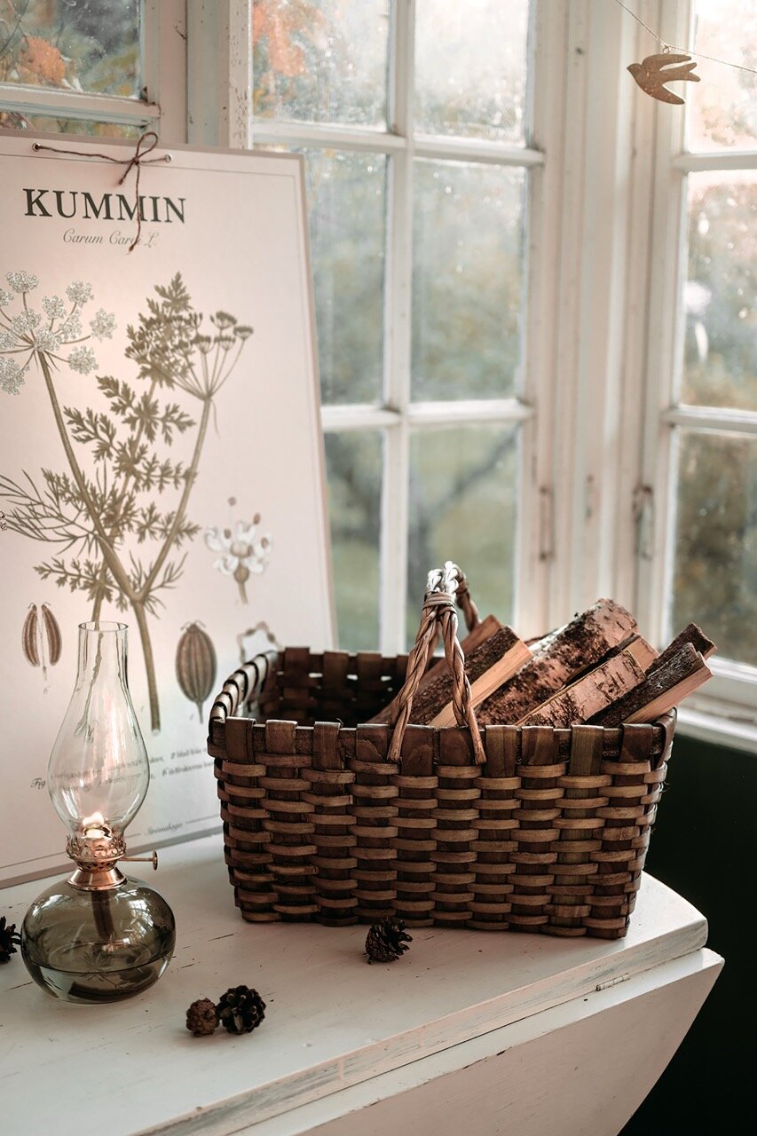 Wood Basket Kerstin w. Handle Grey Large